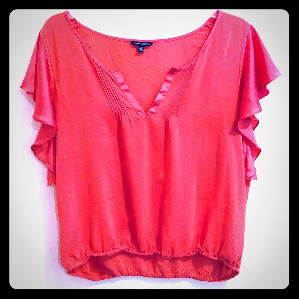 American 🦅 | Coral Orange V-Neck Cap—Sleeve Top